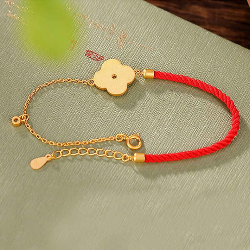 Braccialetto portafortuna in zircone con quadrifoglio e Buddha Stones in argento sterling 925 placcato oro