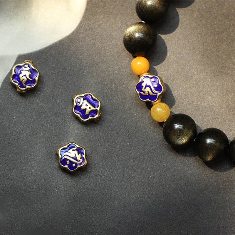 Bracciale Buddha Stones 925 Sterling Silver Zodiaco Cinese Buddha Natale Naturale Oro Lucentezza Ossidiana Ambra Protezione Ricchezza