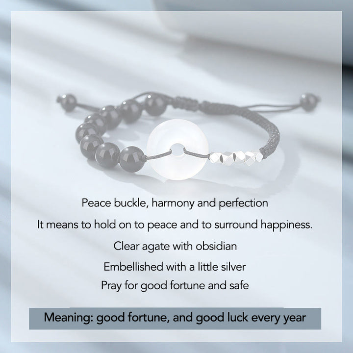 Bracciale Buddha Stones 925 Sterling Silver Ossidiana Nera Agata Fibbia della Pace Forza