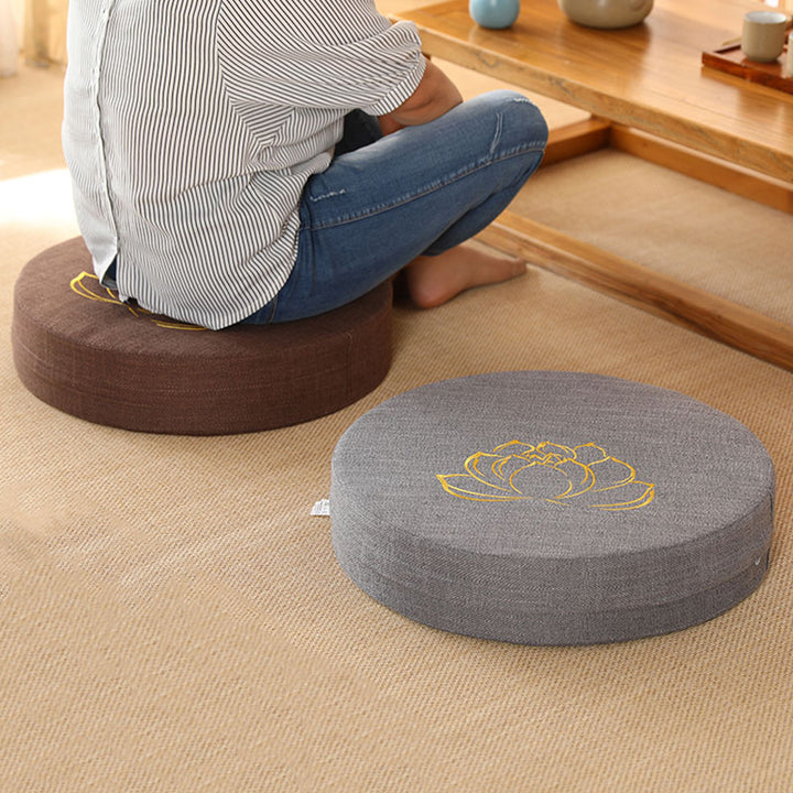 Cuscino per seduta da meditazione in cotone e lino con ricamo di loto Buddha Stones