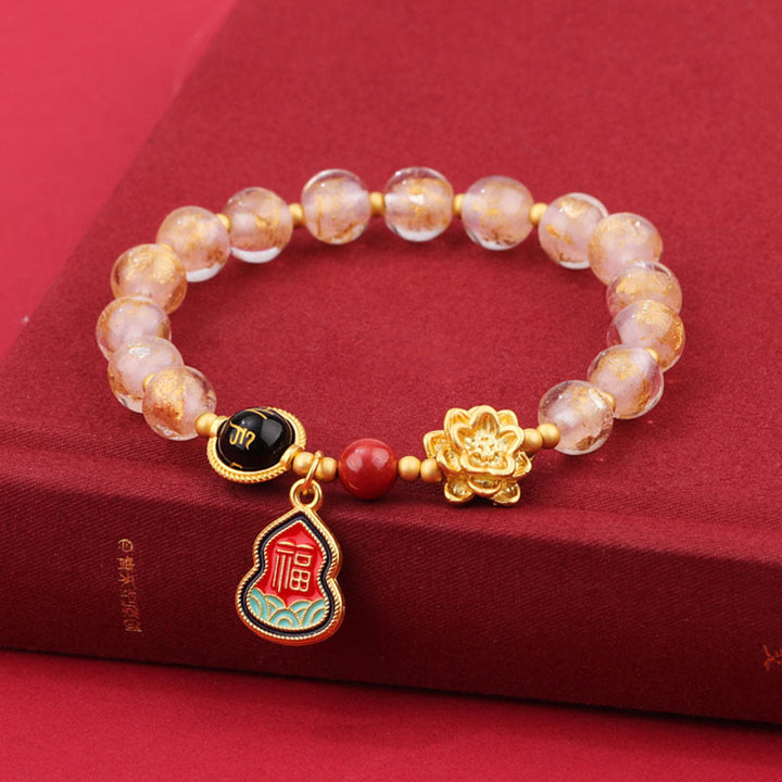 Buddha Stones Tibet Om Mani Padme Hum Fu Carattere Zucca Charm Loto Liuli Perline di Vetro Braccialetto della Fortuna