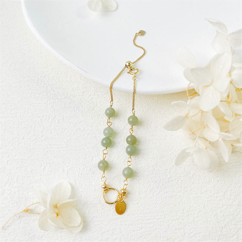 Braccialetto di perline della fortuna riempito d'oro 14K con giada naturale Hetian unica Buddha Stones