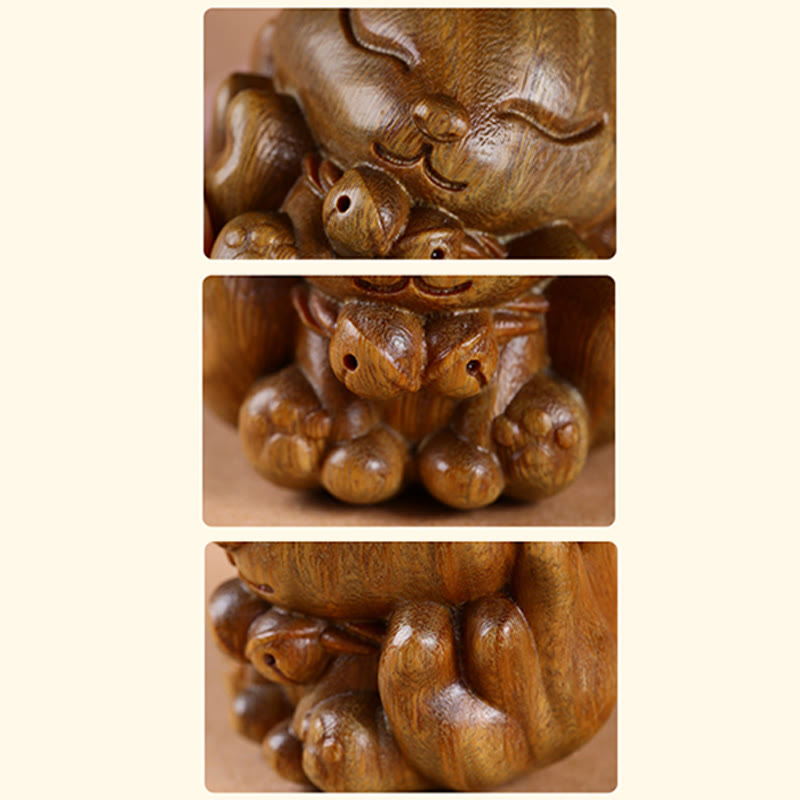Buddha Stones Mini Volpe a nove code Avorio Frutto Sandalo Sandalo verde Decorazione di benedizione