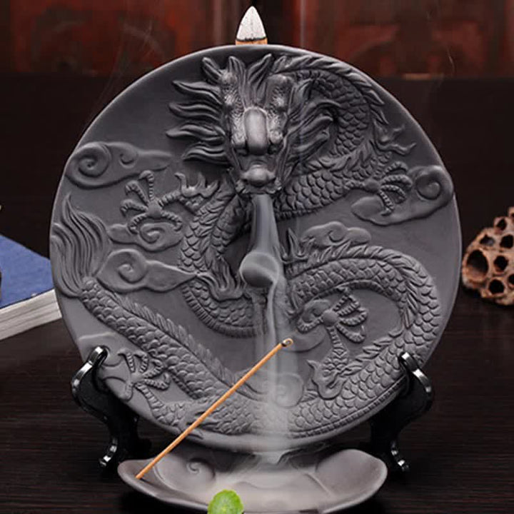 Bruciatore di incenso per meditazione con fontana di fumo a riflusso in ceramica Dragon