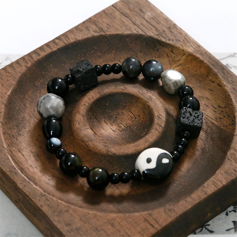 Braccialetto di protezione della fortuna Yin Yang con perline di diaspro Picasso in onice nero Buddha Stones - image 14