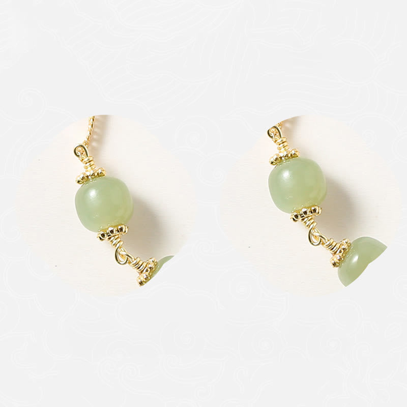 Bracciale con catena portafortuna in giada Hetian placcata in oro 14K con fiore di rosa dorata e Buddha Stones