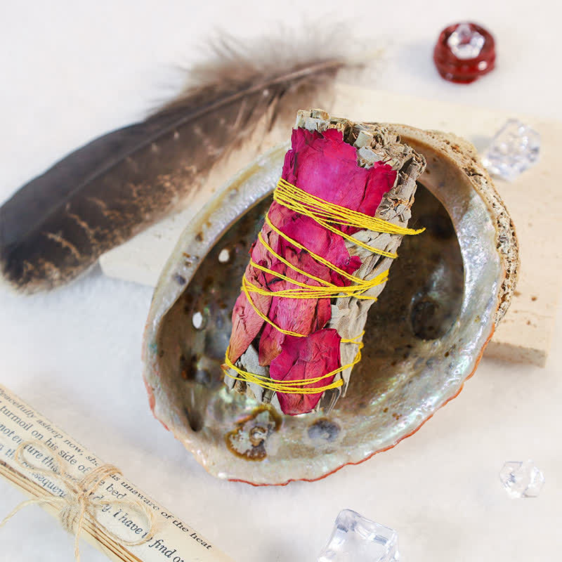 Buddha Stones, margherite colorate, fiori di rosa rossa, bastoncino di sbavatura per la pulizia della casa, incenso, guarigione, meditazione, bastoncino di sbavatura, rituali, set