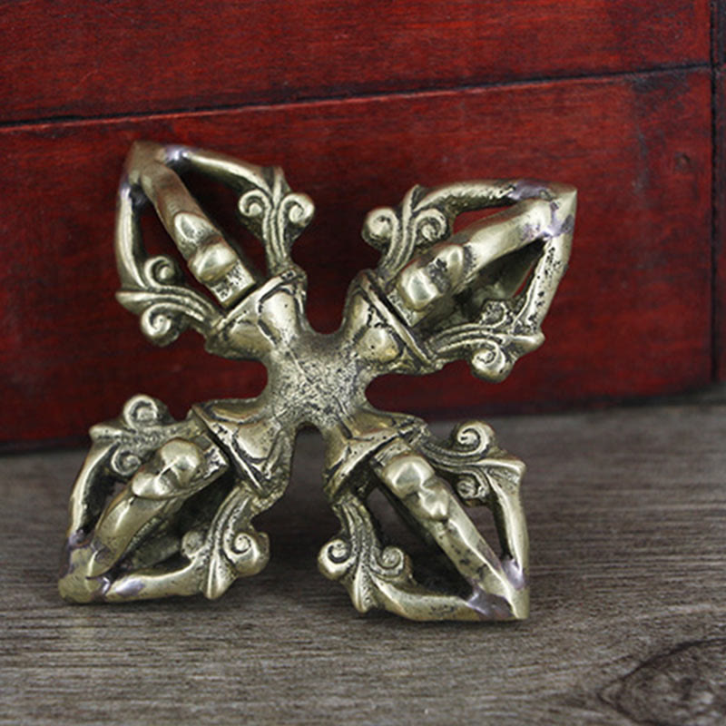 Nepal fatto a mano 5 punte doppio Dorje rame resistenza Vajra