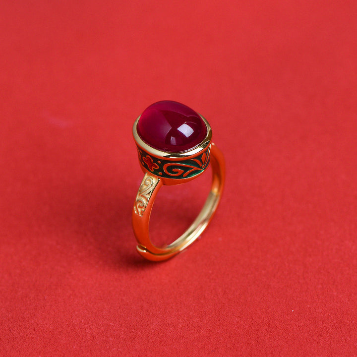Anello Buddha Stones 925 Sterling Silver Corindone Rosso Coraggio