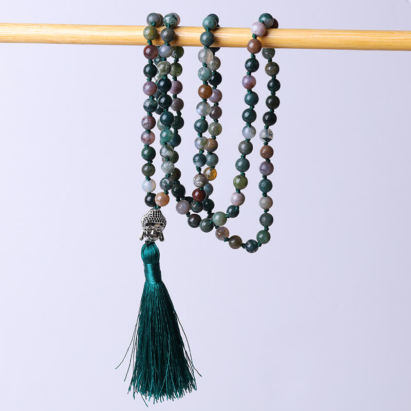 Buddha Stones 108 Mala Beads Braccialetto di purificazione della testa del Buddha in agata indiana