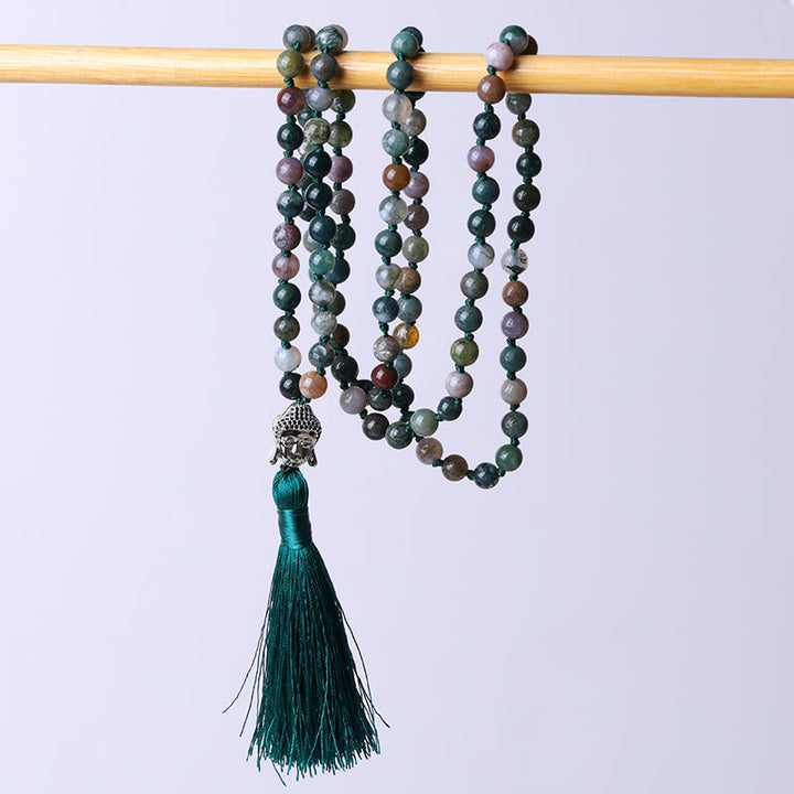 Buddha Stones 108 Mala Beads Braccialetto di purificazione della testa del Buddha in agata indiana