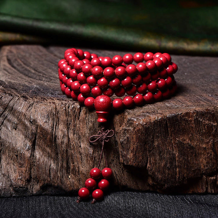 Buddha Stones 108 Mala Beads Cinnabar Om Mani Padme Hum Pattern Braccialetto di benedizione inciso