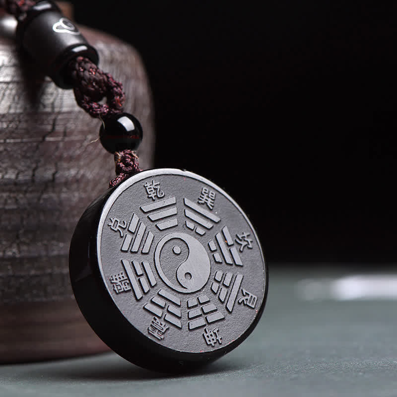 Collana con ciondolo in ossidiana nera Bagua Yin Yang Strength Buddha Stones - Ossidiana nera (Purificazione ♥ Trasformazione) - image 1