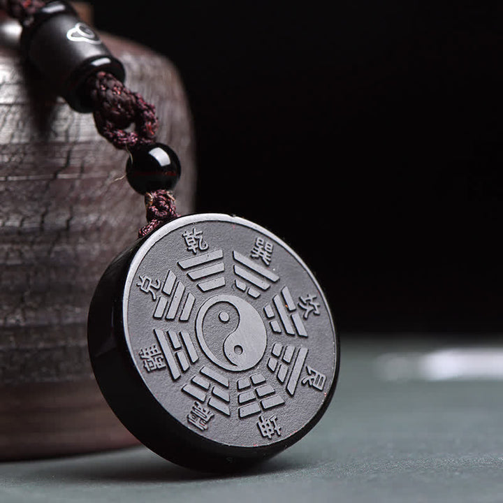 Collana con ciondolo in ossidiana nera Bagua Yin Yang Strength Buddha Stones - Ossidiana nera (Purificazione ♥ Trasformazione) - image 1