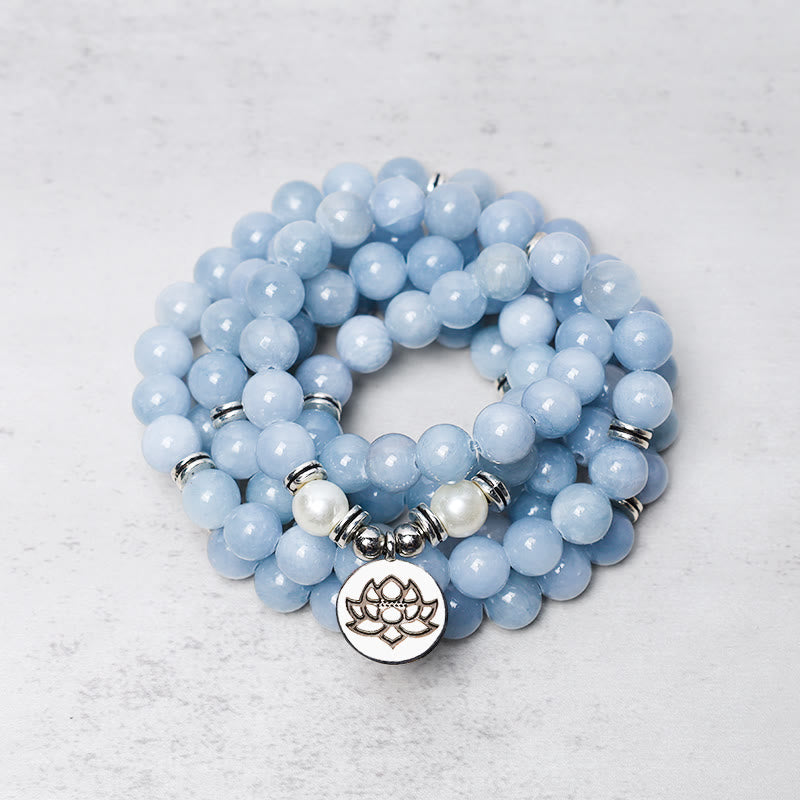 Buddha Stones 108 Mala Beads Braccialetto curativo in acquamarina