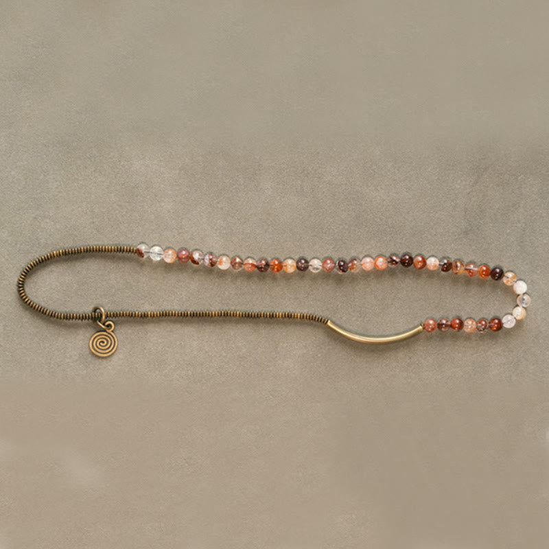 Bracciale Buddha Stones Viola Phantom Rosso Quarzo Ematoide Quarzo Rutilato Verde Rame Amore Perdona