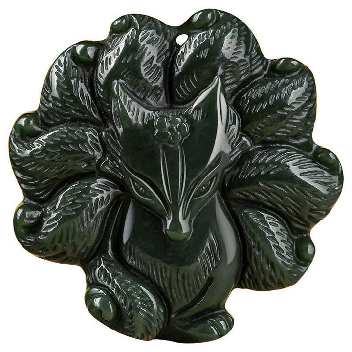 Collana con ciondolo a forma di volpe a nove code in giada ciano di Hetian