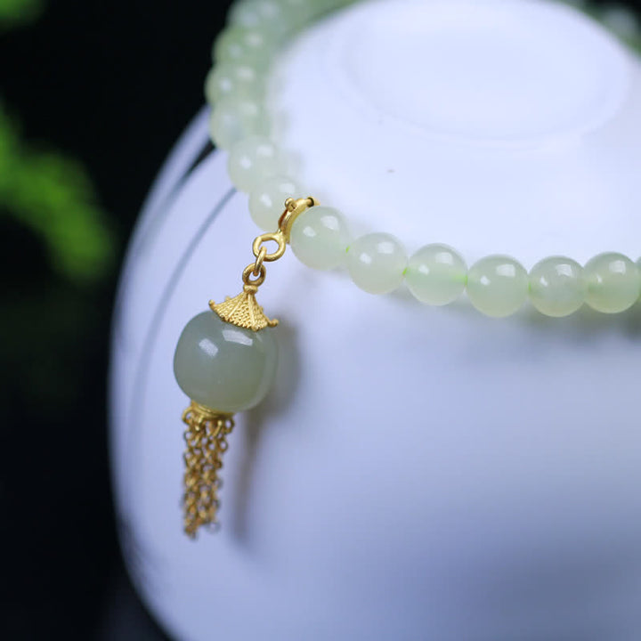 Braccialetto con ciondolo di ricchezza in perline di giada Hetian in argento sterling 925