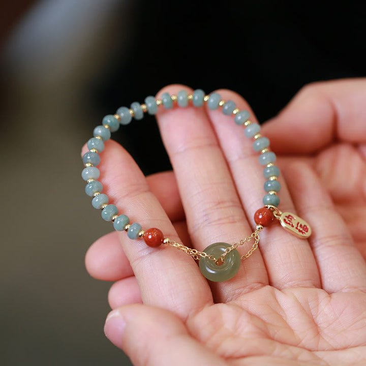 Braccialetto portafortuna con fibbia della pace in agata rossa naturale di giada di Hetian Buddha Stones