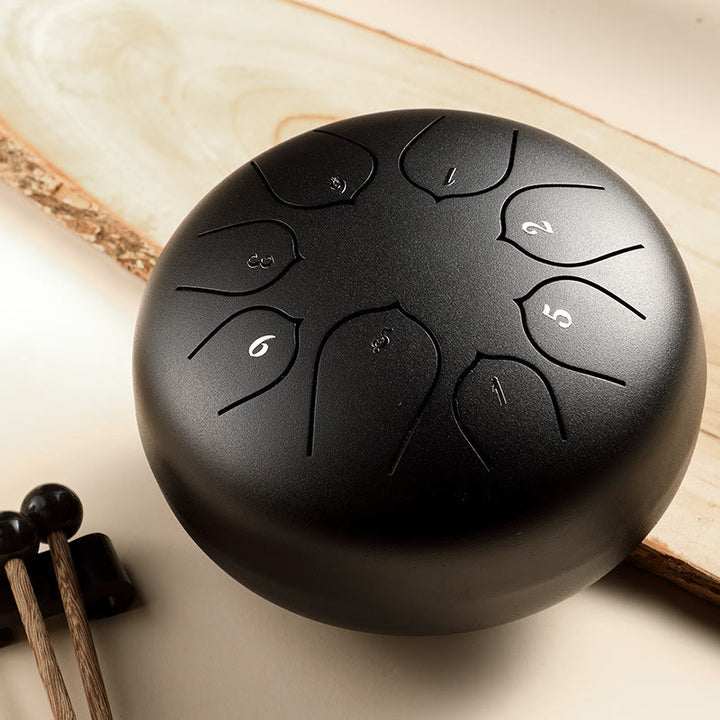 Buddha Stones Steel Tongue Drum Sound Healing Meditazione Lotus Pattern Drum Kit 8 Note Strumento a percussione da 6 pollici