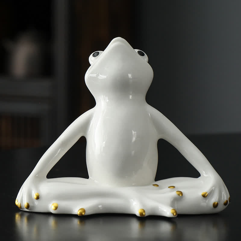Decorazione statua rana zen in ceramica meditante