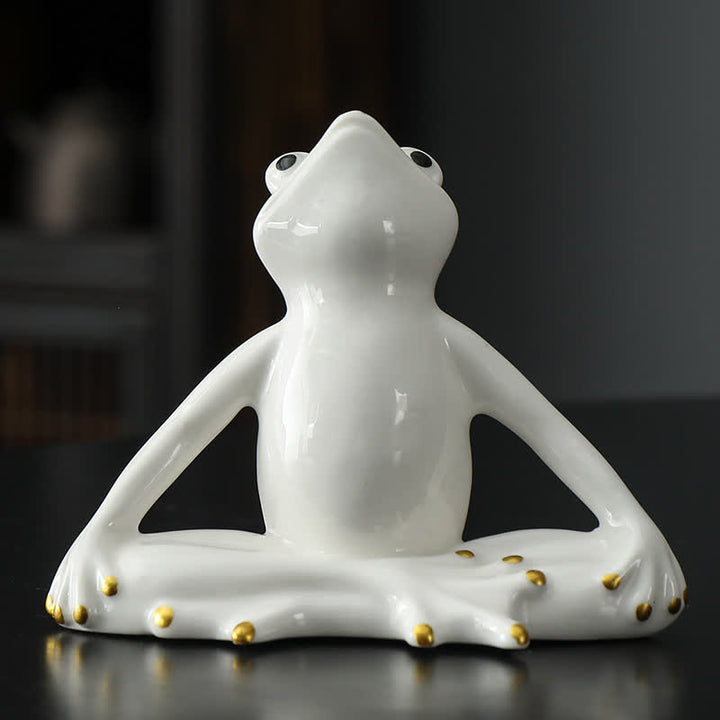 Decorazione statua rana zen in ceramica meditante