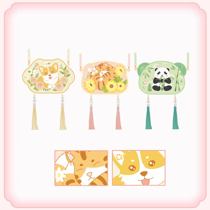 Buddha Stones Ricamo Panda Fortunato Gatto Shiba Inu Cervo Coniglio Volpe Fiore Animale Carino Borsa Hanfu Borsa A Tracolla Borsa A Tracolla