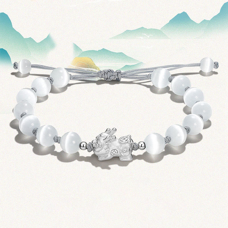 Braccialetto Buddha Stones Natural Black Ossidiana Occhio di Gatto Cristallo Rosa PiXiu Strength