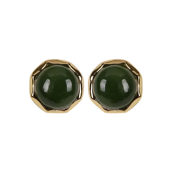 Orecchini a bottone con perline di giada ciano naturale Hetian in argento sterling 925 placcato oro Buddha Stones