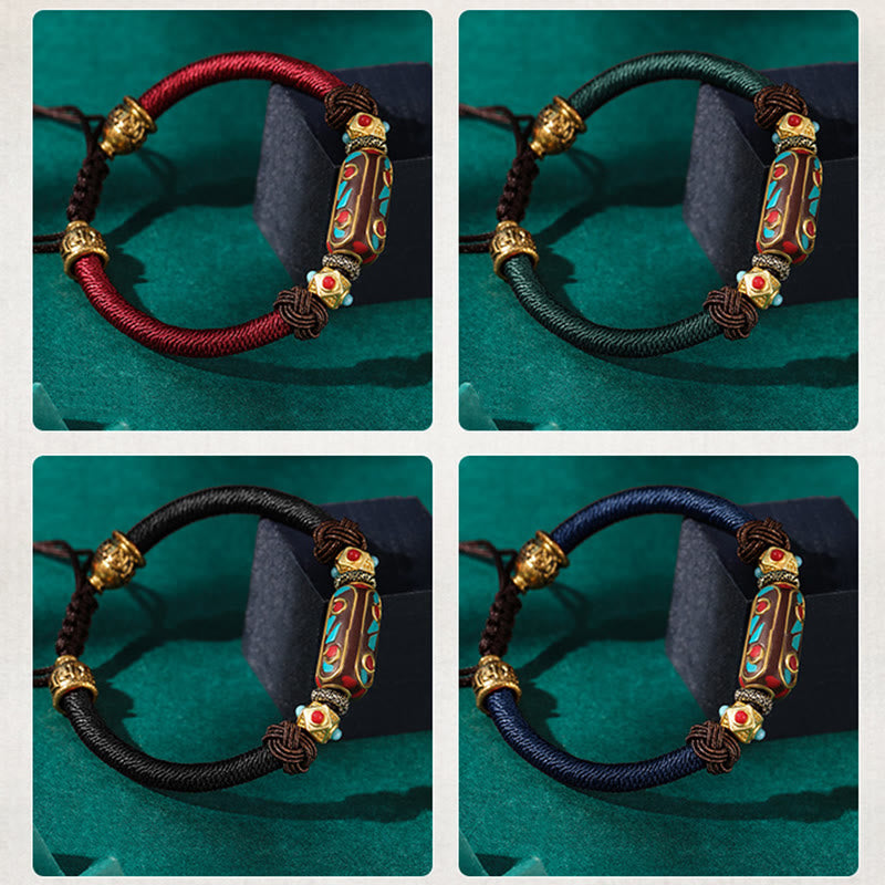 Bracciale intrecciato con forza Om Mani Padme Hum in turchese tibetano fatto a mano Buddha Stones