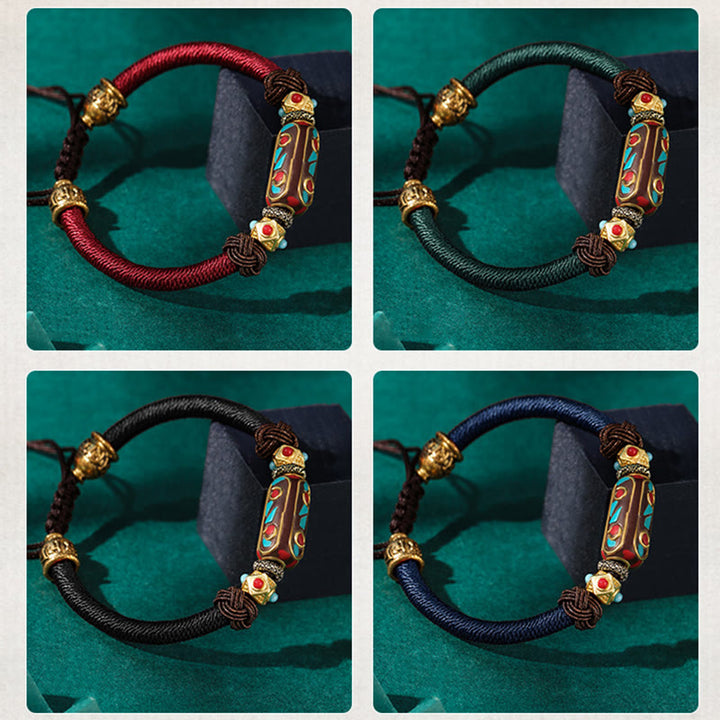 Bracciale intrecciato con forza Om Mani Padme Hum in turchese tibetano fatto a mano Buddha Stones