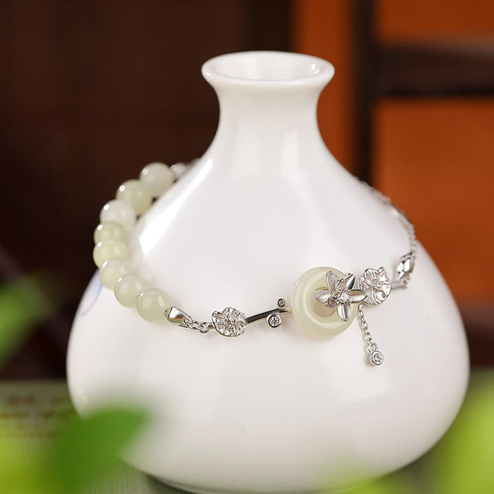 Bracciale con catena portafortuna in argento sterling 925 con fibbia della pace in giada Hetian Buddha Stones