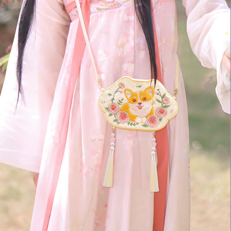 Buddha Stones Ricamo Panda Fortunato Gatto Shiba Inu Cervo Coniglio Volpe Fiore Animale Carino Borsa Hanfu Borsa A Tracolla Borsa A Tracolla