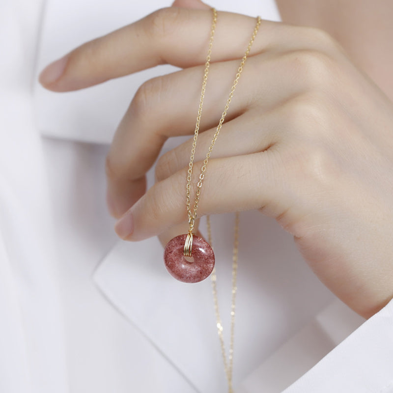 Collana positiva di guarigione al quarzo fragola in argento sterling 925 Buddha Stones
