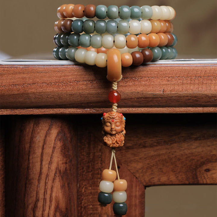 Buddha Stones 108 Mala Beads Gradient Bodhi Seed Green Tara Buddha Braccialetto inciso Peace Harmony
