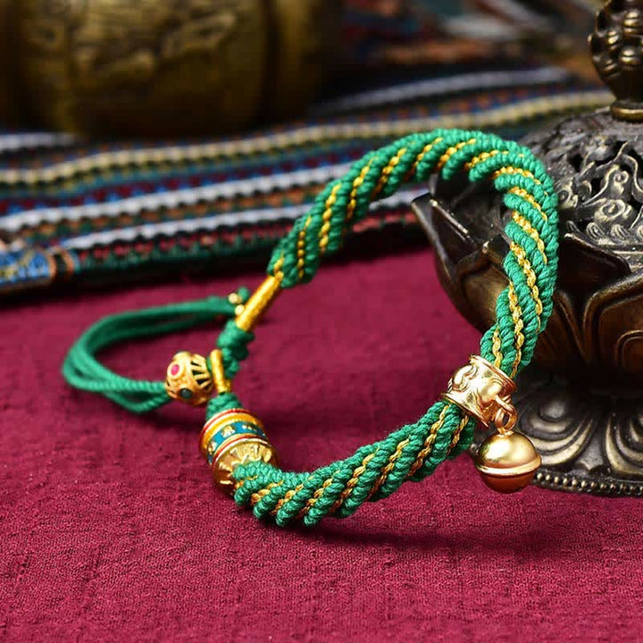 Braccialetto con ciondolo a forma di campana della ruota di preghiera tibetana, fatto a mano, con protezione dalla fortuna, Thangka