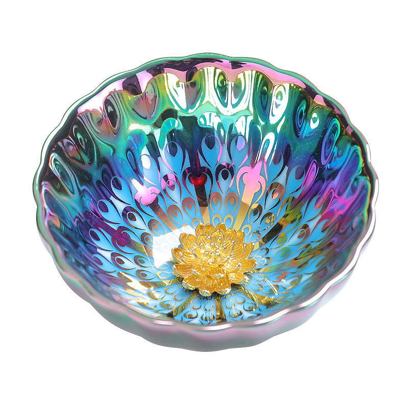 Buddha Stones Pavone vivido Loto intarsiato Design colorato Tazza da tè in ceramica cinese Jianzhan Tazza da tè Kung Fu