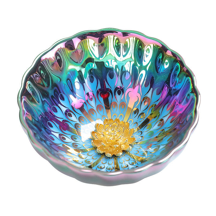 Buddha Stones Pavone vivido Loto intarsiato Design colorato Tazza da tè in ceramica cinese Jianzhan Tazza da tè Kung Fu