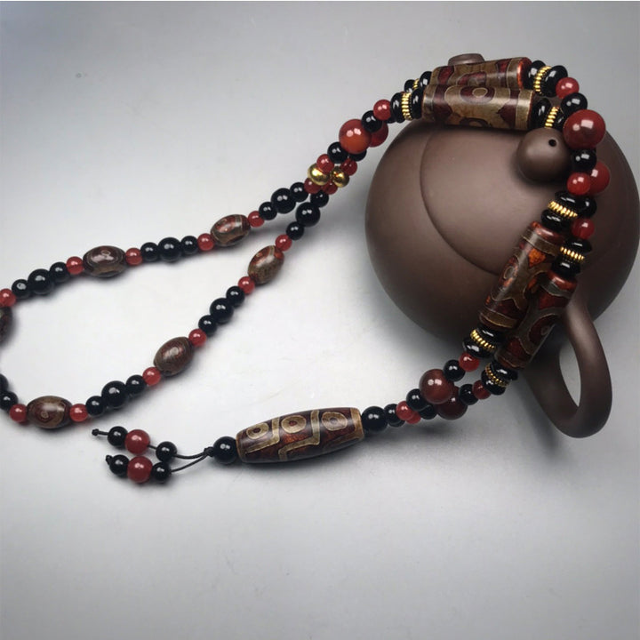 Collana di Buddha Stones perline Dzi a nove occhi, agata rossa, ricchezza e salute