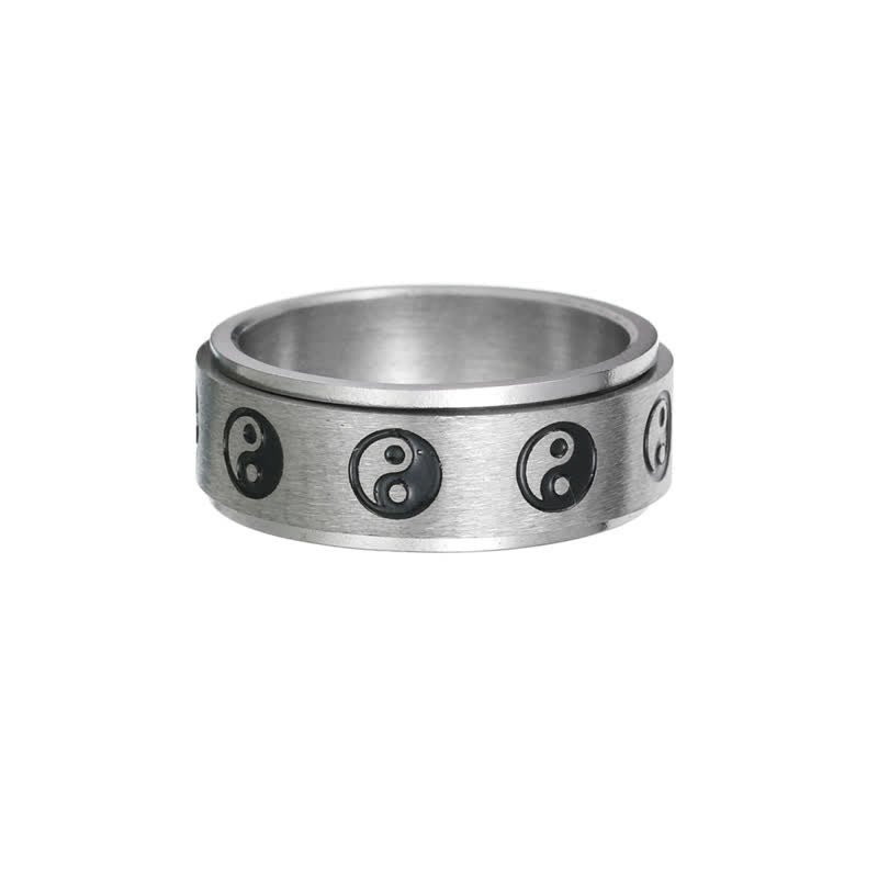Anello girevole in acciaio al titanio Buddha Stones Yin Yang