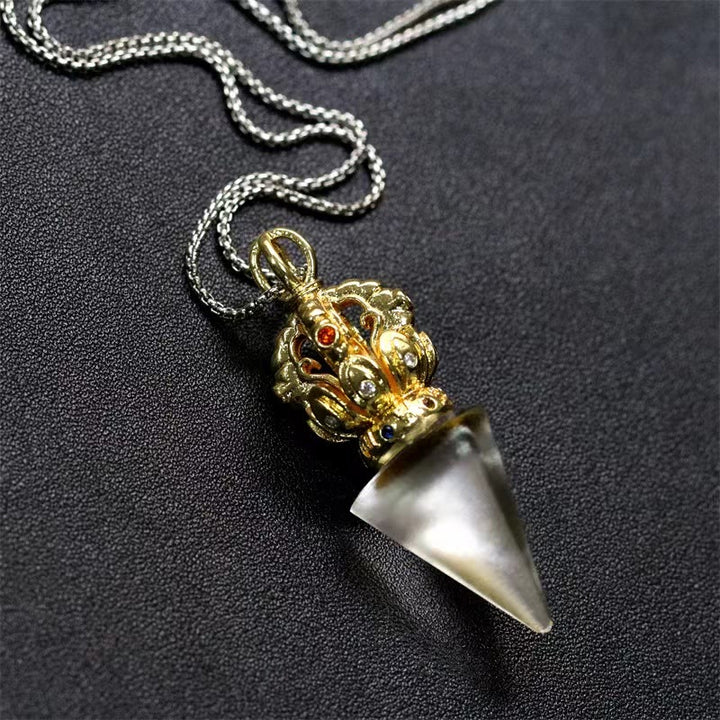 Buddha Stones Tibetano Dorje Vajra 4 punte Loto Liuli Cristallo Forza Collana Pendente