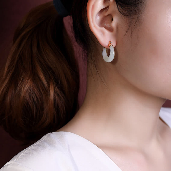 Orecchini pendenti Buddha Stones, giada rotonda, giada ciano, prosperità e fortuna