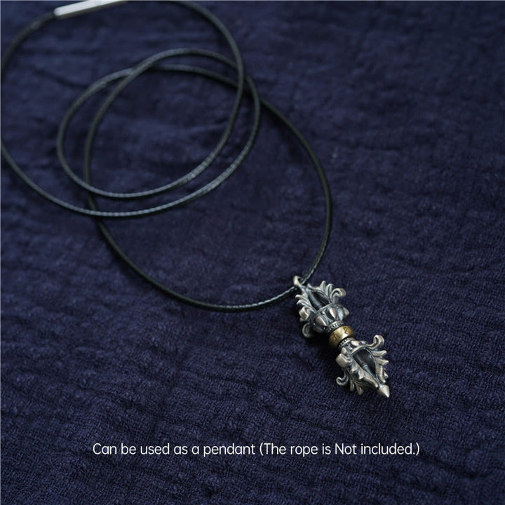 Buddha Stones 925 Sterling Silver Om Mani Padme Hum Dorje Vajra Inciso Forza Ciondolo Decorazione Appesa