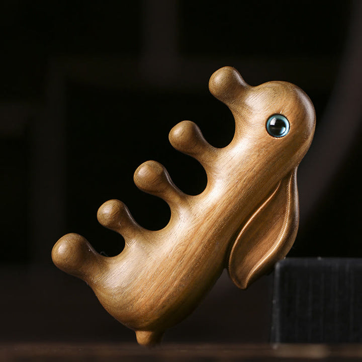 Pettine per massaggio rilassante con coniglietto di sandalo rosso a foglia piccola e sandalo verde