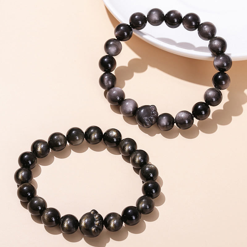 Buddha Stones Oro Naturale Ossidiana Lucente Argento Ossidiana Lucente Carino Gatto Zampa Artiglio Bracciale Ricchezza - image 2