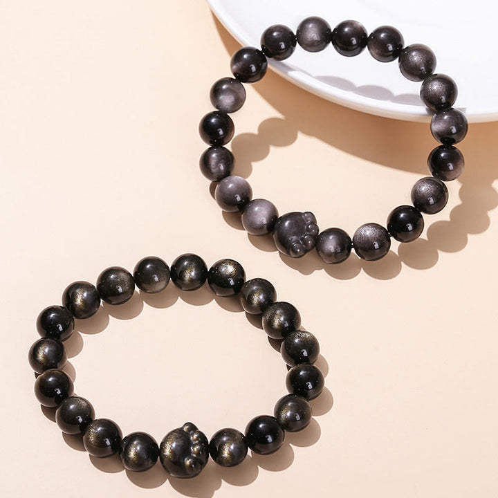 Buddha Stones Oro Naturale Ossidiana Lucente Argento Ossidiana Lucente Carino Gatto Zampa Artiglio Bracciale Ricchezza - image 2