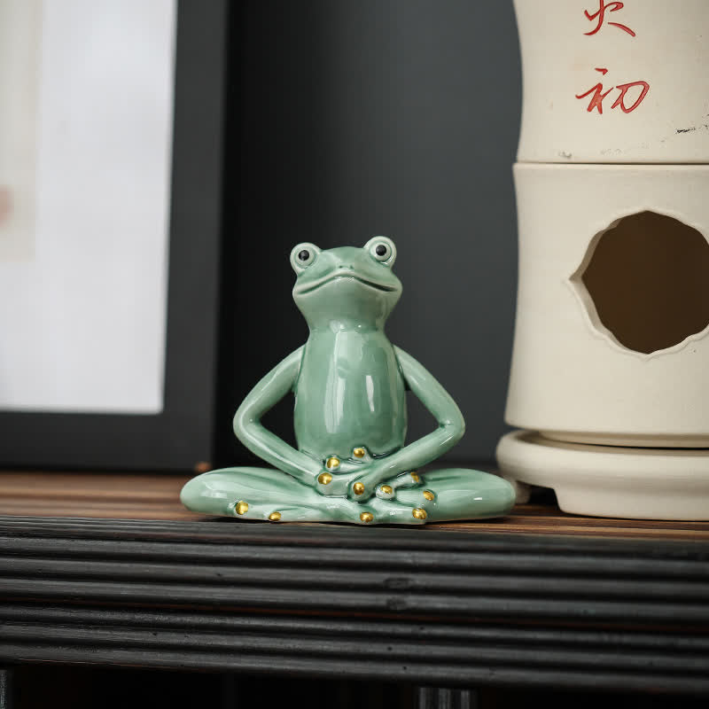 Decorazione statua rana zen in ceramica meditante