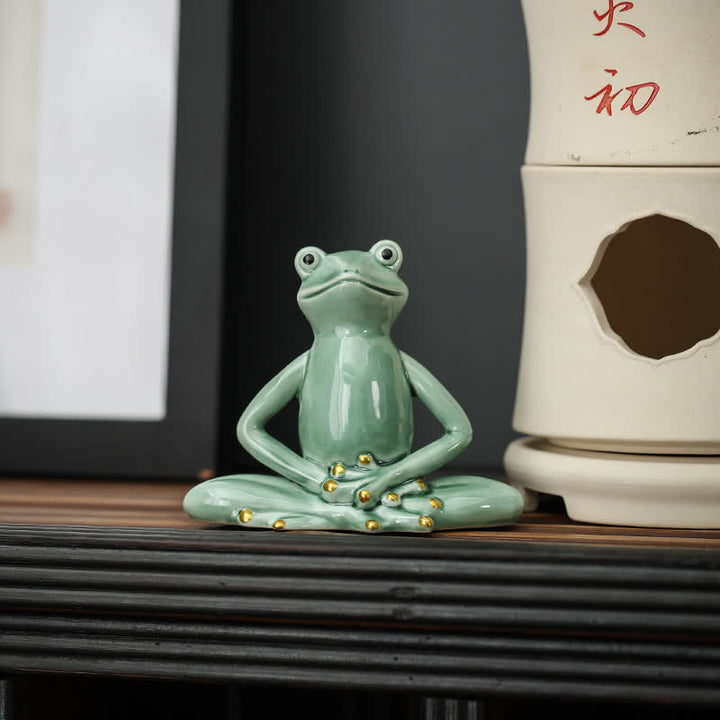 Decorazione statua rana zen in ceramica meditante