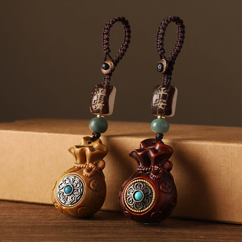 Buddha Stones Piccola foglia Sandalo rosso Sandalo verde Sacchetto di soldi Om Mani Padme Hum Protezione girevole Decorazione appesa