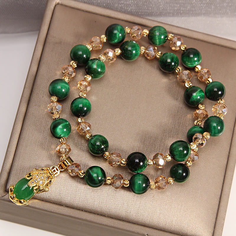 Braccialetto a doppio giro con protezione per borsa portasoldi in volpe Pixiu con occhio di tigre